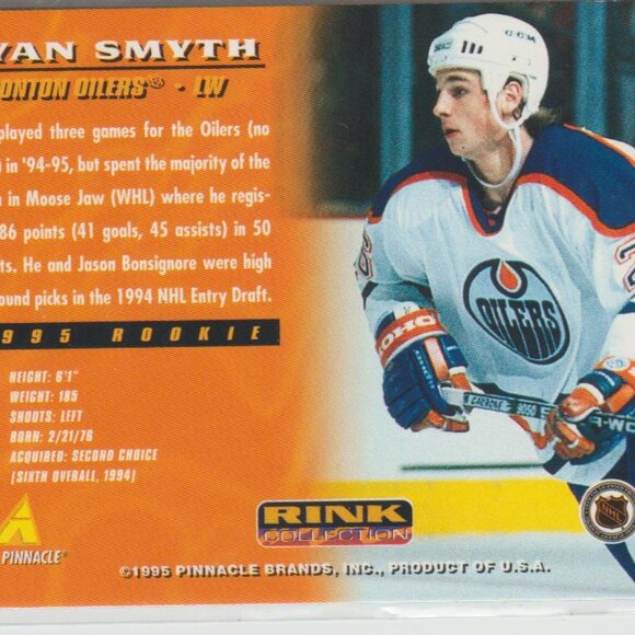 Ryan Smyth 1995-96 Pinnacle 1995 Rookie #204 - Picture 2 of 2